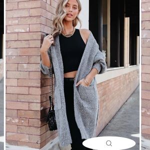 Knit Pocket Cardigan Grey